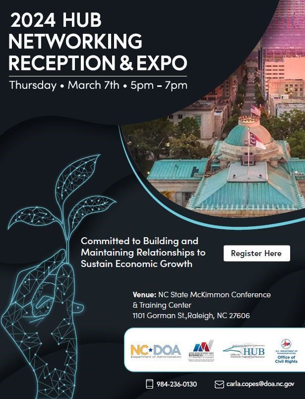 2024 hub networking & expo event flyer for march 7th, highlighting commitment to economic growth through relationship building, with event details and registration information.